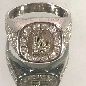 LA DODGERS Silver Ring Size 12 Rhinestone